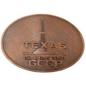 Texas Oil Derrick Belt Buckle Vintage TX Roughneck PP And G PPG Western Cowboy
